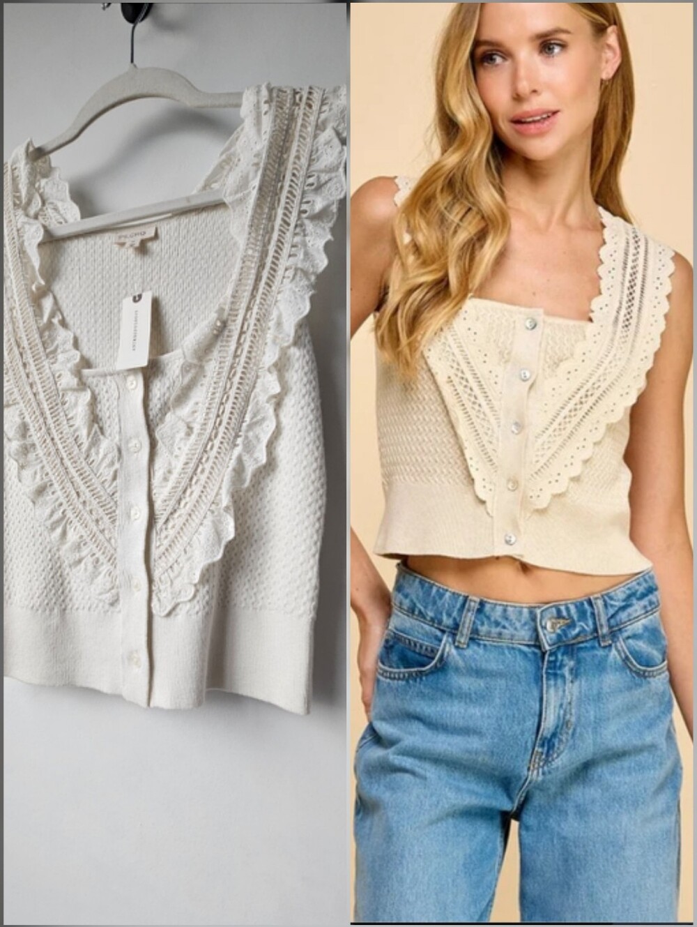 Nwt Pilcro Anthro Lace Up Knit Crochet Ruffled Top